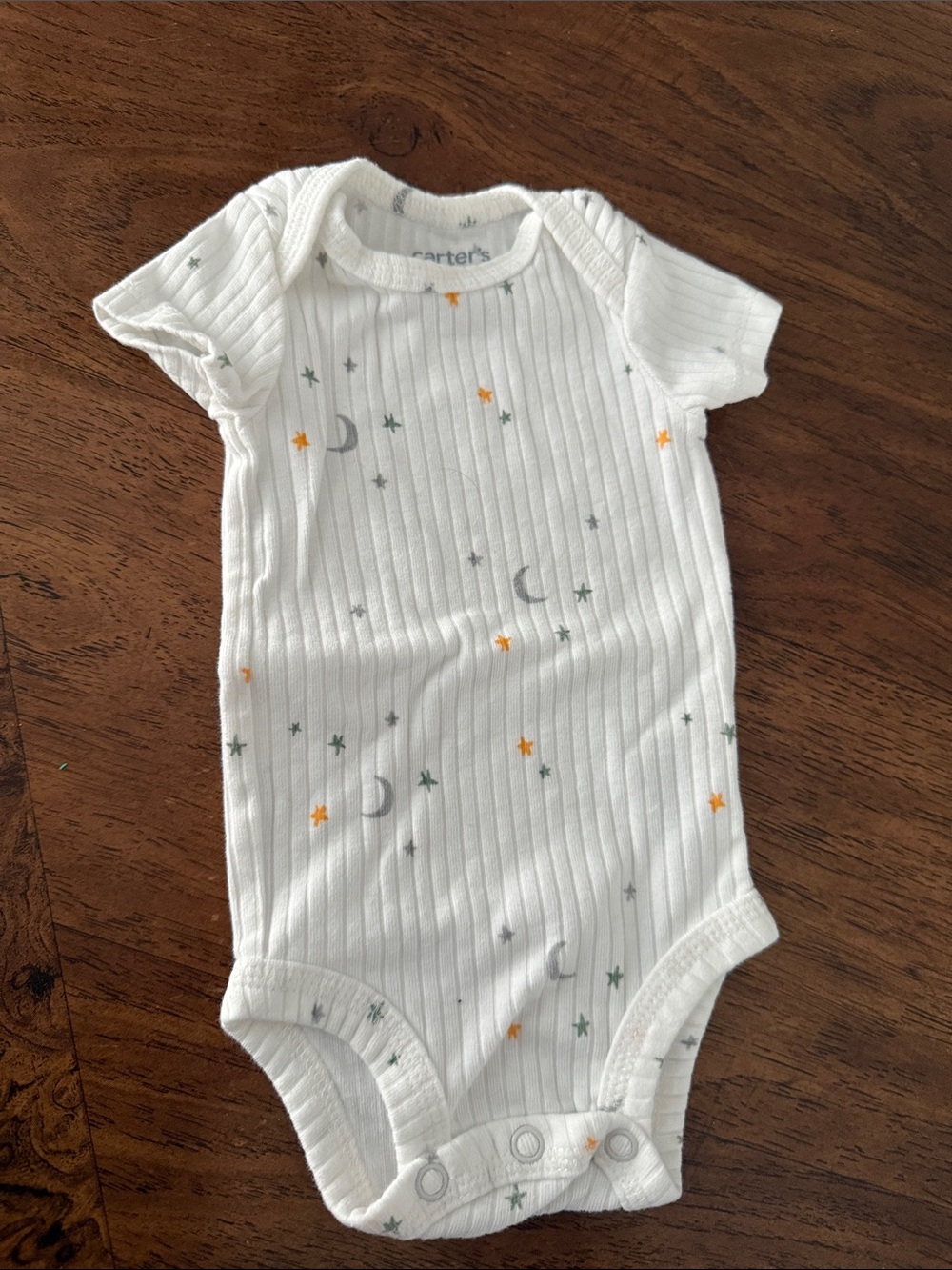 Carter's White Ribbed Moon & Star Short-Sleeve One-Piece